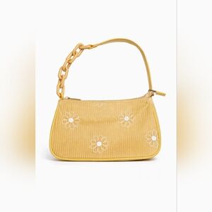 Y2K Daisy Corduroy Baguette Purse • Chain Strap • Yellow Floral Clutch
